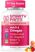 SmartyPants Women’s Multivitamin Gummies, Omega 3 DHA/EPA, Methylfolate, CoQ10, Vitamin D3, C, B12, B6, A, K, Zinc, Three Fruit Flavors, 90 Count (30 Day Supply)