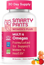 SmartyPants Women’s Multivitamin Gummies, Omega 3 DHA/EPA, Methylfolate, CoQ10, Vitamin D3, C, B12, B6, A, K, Zinc, Three Fruit Flavors, 90 Count (30 Day Supply)