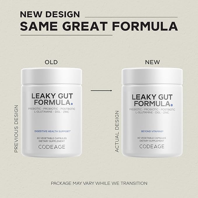 Codeage Leaky Gut Supplement, L-Glutamine, N-Acetylglucosamine, Probiotic, Butyric Acid, Polyphenols, Quercetin, DGL, Marshmallow Root, Berberine, BioPerine, Cinnamon, Vegan, Non-GMO, 60 Capsules