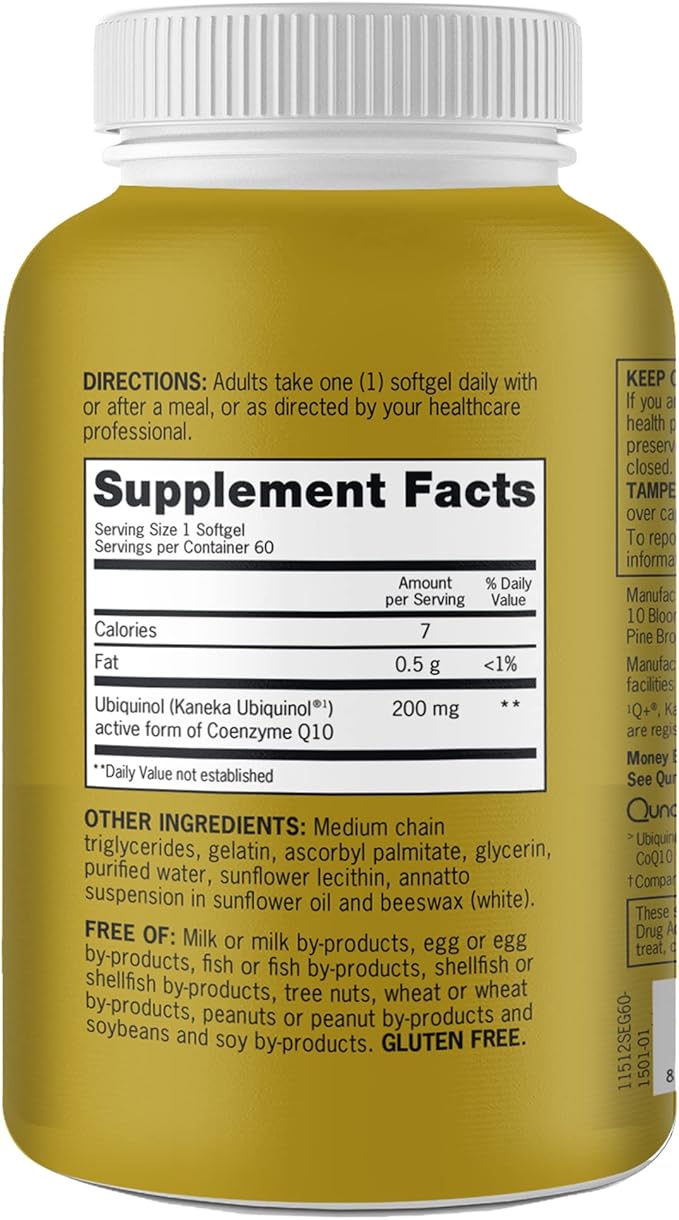 Qunol 200mg Ubiquinol, Powerful Antioxidant for Heart and Vascular Health, Essential for energy production, Natural Supplement Active Form of CoQ10, 60 Count