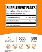 BulkSupplements.com Chondroitin Sulfate Powder - Chondroitin Sulfate Supplement, for Joint Support - Gluten Free, 1g per Serving, 500g (1.1 lbs) (Pack of 1)