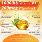 Plant-Based D3 K2 Vitamin 10000 IU w/ Virgin Coconut MCT Oil - 200 mcg MK7 Vitamin K2, Non-GMO for Ultimate Absorption - Bone, Immune & Heart Health - Easy to Swallow D & K Supplement - 250 Softgels