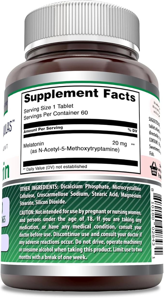 Amazing Formulas Melatonin Supplement | 20 Mg Per Serving | Tablets | Non-GMO | Gluten-Free | Made in USA (1 Pack, 60 Count)