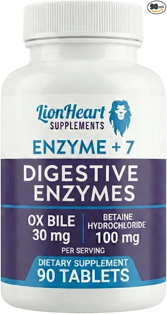 Digestive Enzymes Supplement with Ox Bile Salts 30mg - Betaine HCl 100mg - Supports Digestion, Gas & Bloating - Gallbladder Support (No Gallbladder) - Doctor Formulated - For Men & Women - 90 Tablet