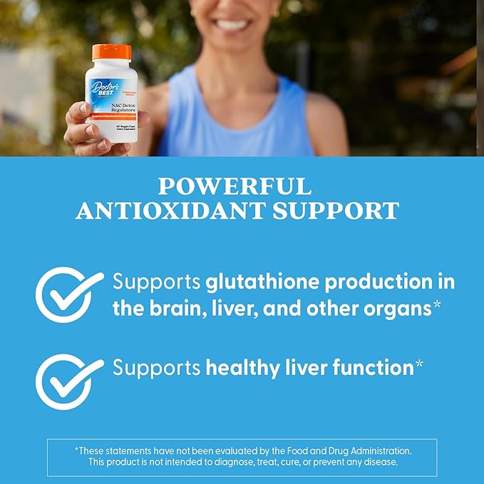 Doctor's Best NAC Detox Regulators Supplement for Men & Women - N-Acetyl Cysteine 600 mg, Liver Health Support, NAC Capsules with Selenium & Molybdenum, Supports Antioxidant Defense - 60 Veg Caps