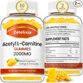 2 Pack Acetyl L-Carnitine Gummies, L-Carnitine Supplement for Women & Men, Nutrition Supplement for Boost Energy, Immunity & Brain Health, Vegan, Non-GMO, Mango Flavor, 120 Count