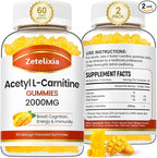 2 Pack Acetyl L-Carnitine Gummies, L-Carnitine Supplement for Women & Men, Nutrition Supplement for Boost Energy, Immunity & Brain Health, Vegan, Non-GMO, Mango Flavor, 120 Count