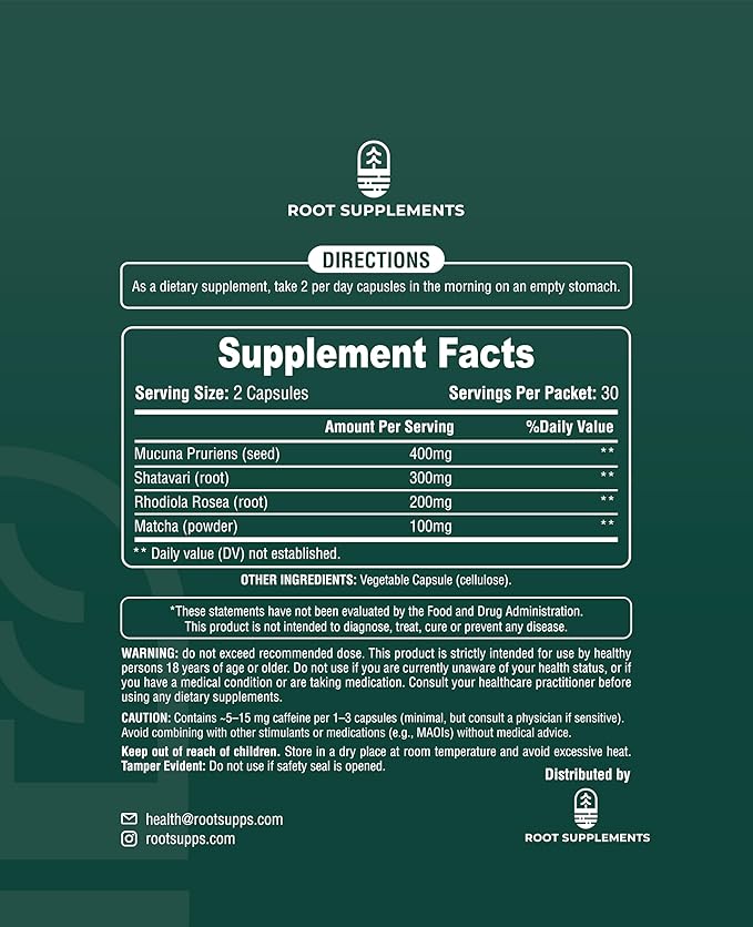 MoodLift Natural Mood Support Supplement - Dopamine & Adaptogen Blend with Mucuna Pruriens, Shatavari, Rhodiola Rosea & Matcha - Promotes Emotional Balance, Focus & Stress Relief - 60 Capsules