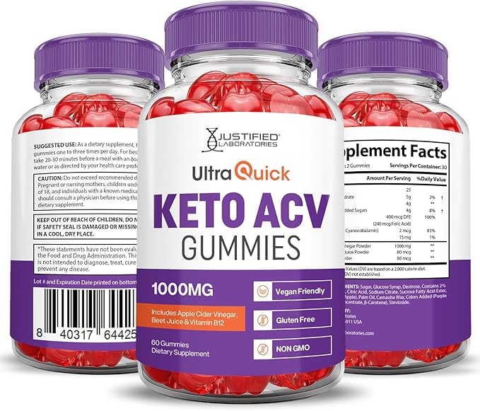 Justified Laboratories (5 Pack Ultra Quick Keto ACV B12 Vegan Non GMO 300 Gummies