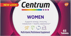 Centrum Multivitamin for Women, Multivitamin/Multimineral Supplement with Iron, Vitamin D3, B Vitamins and Antioxidant Vitamins C and E, Gluten Free, Non-GMO Ingredients - 65 Count