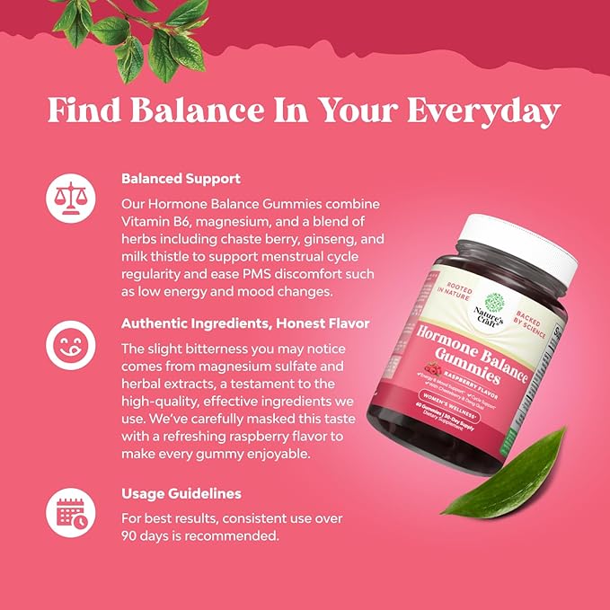 Hormone Balance for Women Gummies of All Ages - PMS Support Supplement for Women to Regulate Menstrual Cycle & Hormonal Balance Menopause & Mood Swings with Vitamin B6 & Dong Quai - 60 Chews