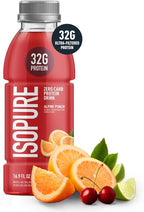 Isopure Zero Carb 32g Clear Protein Ready-to-Drink, Whey Protein Isolate, Alpine Punch, 12 Pack (Packaging May Vary)
