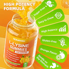 L-Lysine Gummies 500mg, Lysine Gummies Supplement for Immune Support & Skin Health, Collagen Formation Support, Vegan, Gluten Free Chewable Supplement for Adults & Kids, Orange Flavor, 120 Count