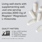 Sports Research® Magnesium L-Threonate Capsules 2000mg - High-Absorption Magtein® for Enhanced Brain Health, Memory, Focus & Restful Sleep Support - Vegan · Non-GMO · Gluten Free - 180 Count