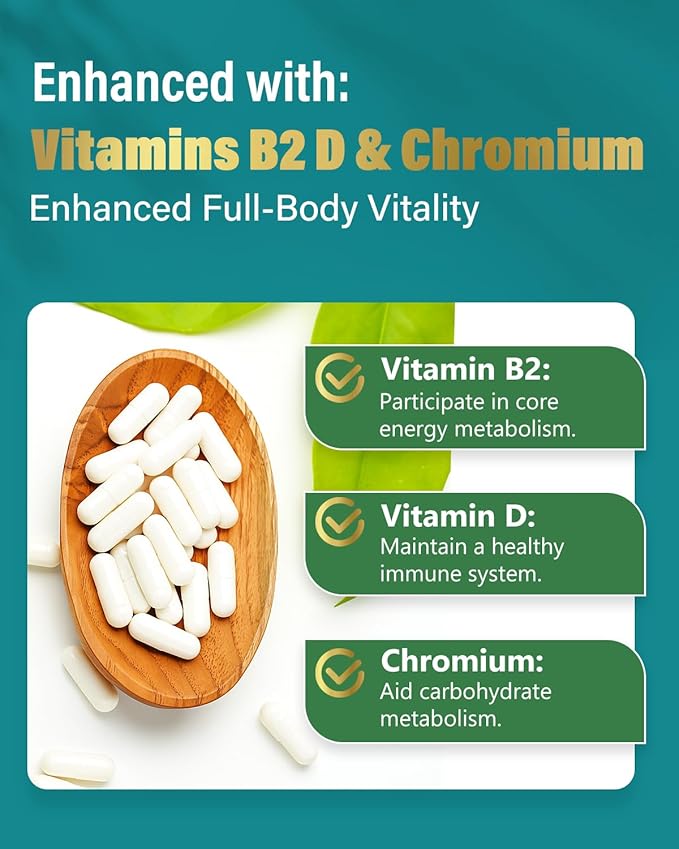 GLP-1 Supplement 100 Billion Akkermansia Probiotic & Prebiotic for Gut Health & Digestion, Metabolism & Energy Support with Vitamin B2 & D, Green Tea and Chromium - Non-GMO | 270 Capsules
