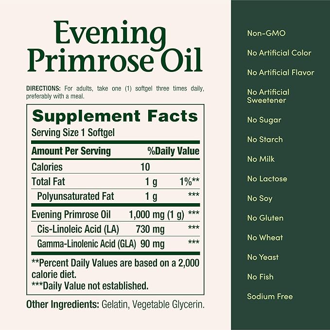 Nature's Bounty Primrose Oil 1000mg, Promotes Women's Health, Herbal Supplement, Gluten Free, 60 Rapid release Softgels