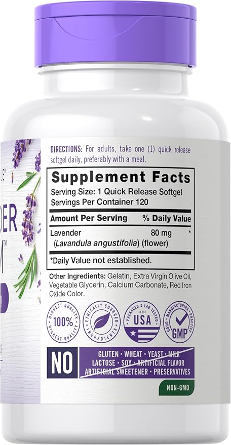 Carlyle Lavender Pills | 80 mg | 120 Softgel Capsules | Calm & Non-Drowsy Formula | Non-GMO & Gluten Free Supplement