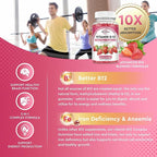 Vitamin B12 Complex Gummies - 5000 mcg Methylcobalamin with Iron, Vitamin C, D3 & Folate, Energy Support & Metabolism, Immune, B-12 Chewable Supplement for Men & Women, Strawberry Flavor, 2 Pack