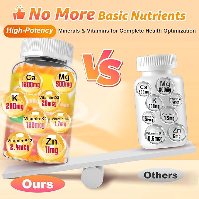 2 Pack Calcium Citrate Gummies, Calcium Supplements for Women & Men, High Absorption Calcium Gummies with Vitamin D3, Magnesium & Zinc for Muscle, Bone & Immune Support, Orange Flavor