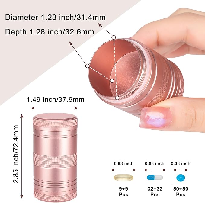 Pill Case Pill Box 2 Times a Day - Metal Portable Pill Container Daily Medicine Pill Holder for Purse, Medicine Organizer for Vitamin/Fish Oil/Supplements, 1 Pack Pill Box Pink