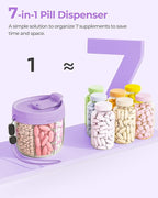 AMOOS Cute Pill Dispenser with 7 Large Compartments, Portable Pill Bottle Organizer with Wide Opening for Easy Use, Anti-Mix Pill Organizer for Travel, BPA-Free Pill Container, Purple