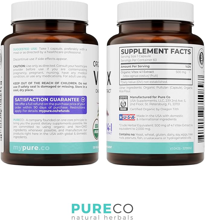 Organic Vitex Chasteberry Supplement for Women - High Strength Chaste Tree Berry Extract Supports Hormone Balance for Women from PMS to Menopause - Filler Free Vegan & Non-GMO (2 Month Supply)