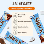 Fitness SHOCK Coconut Chocolate Bars - No Added Sugar, Low Calorie Guilt-Free Low Carb Snack - 0g Added Sugar, Only 180 Kcal, 13g Net Carbs, 7mg Sodium - 12 x 50g