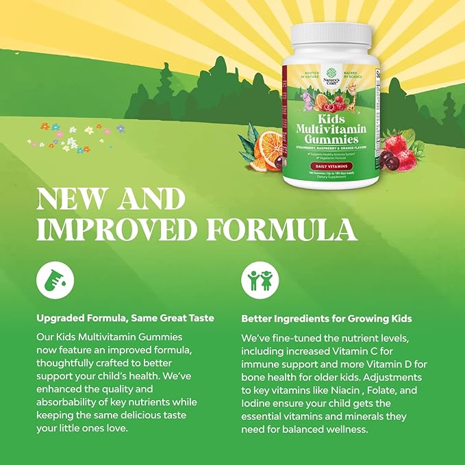 Natures Craft Plant Based Kids Multivitamin Gummies - Multivitamin for Kids Immunity Support Gummies with Vitamins A C D3 E B and Zinc Gelatin and Gluten Free Non-GMO Vitamins Gummy Formula 180ct