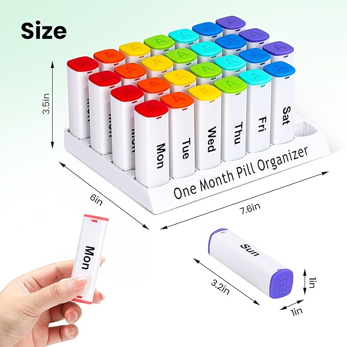 CAidRE Monthly Pill Organizer 2 Times a Day - 28 Day Pill Box AM PM, Daily Medicine Organizer for Vitamins, Supplements, Medications - BPA Free Pill Case for Home & Travel, White