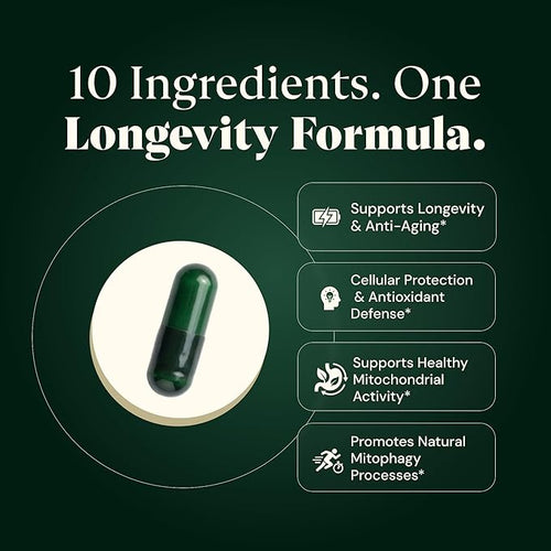 10-in-1 UROLITHIN A 1250mg Liposomal Longevity Complex | w. NAD+, Nicotinamide Riboside & Resveratrol | Mitochondrial Support Promotes Cellular Energy, Anti-Aging & Muscle Recovery