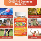 2 Pack Omega 3 Gummies Supplement 1000mg, High Absorption DHA & EPA, Heart, Brain & Joint Support, Extra Strength Fish Oil Omega 3 Gummies Vitamins, 120 Count