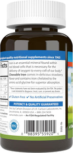 Carlson - Chewable Iron, 30 mg, Superior Absorption, Blood Health, Energy Production & Optimal Wellness, Chewable Iron Supplement for Women & Men, Natural Strawberry Flavor, 120 Tablets