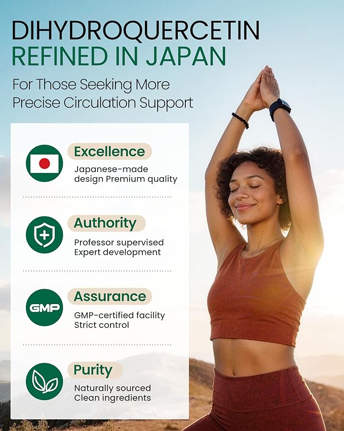 Dihydroquercetin DHQ Supplement with Vitamin C 60 Tablets, Japanese Taxifolin Antioxidant, Bioflavonoids for heart health support & circulatory wellness, daily wellness for Men & Women Seniors,GMP