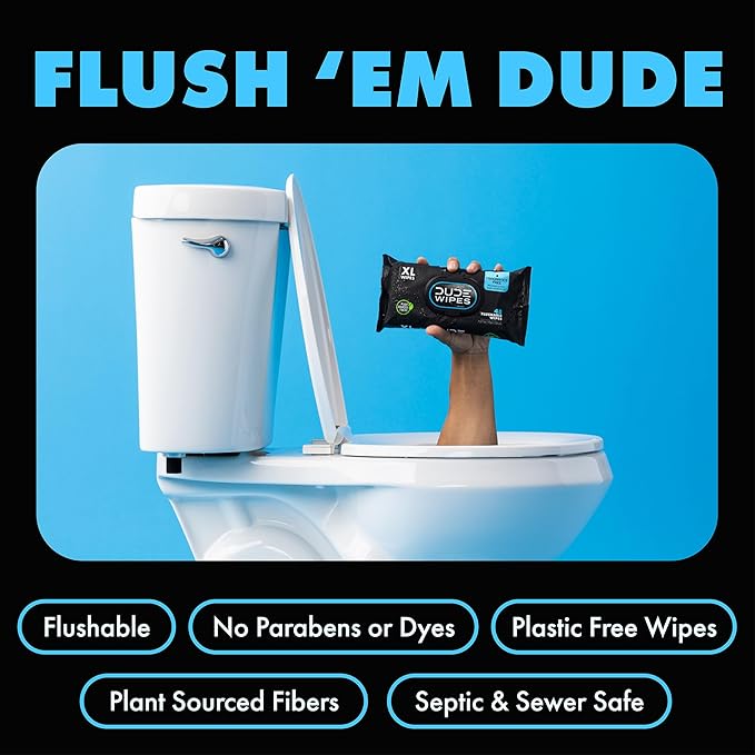 DUDE Wipes Unscented Flushable Wipes - Extra-Large Adult Wet Wipes for Sensitive Skin - 8 Pack (384 Count) + Mint Travel Pack (18 Count) - Infused with Vitamin E and Aloe - Septic and Sewer Safe