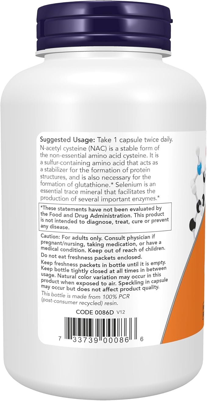 NOW Supplements, NAC (N-Acetyl Cysteine) 600 mg with Selenium, 250 Veg Capsules