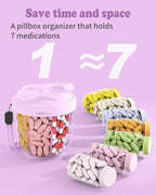 Pill Organizer with 7 Compartments, Pill Box Case for Holding 7 Different Vitamins, Anti-Mix Design for Easy Medication Retrieval. Travel Pill Organizer with 20 Labels. Pill Container（Purple）