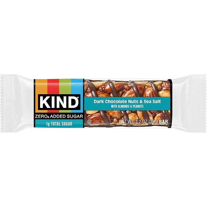 Kind Zero Added Sugar Healthy Snacks Bars, Dark Chocolate Nuts & Sea Salt, Gluten Free, High Fiber, Keto Snacks, 5g Protein, 10 Count