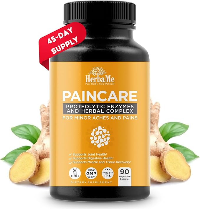HerbaMe Proteolytic Enzymes Supplement with Serrapeptase - Devils Claw, 90 Capsules, Promotes Joints Relief, Muscle and Tissue Health with Lasting Mobility, Athletes Post Workout Recovery Support