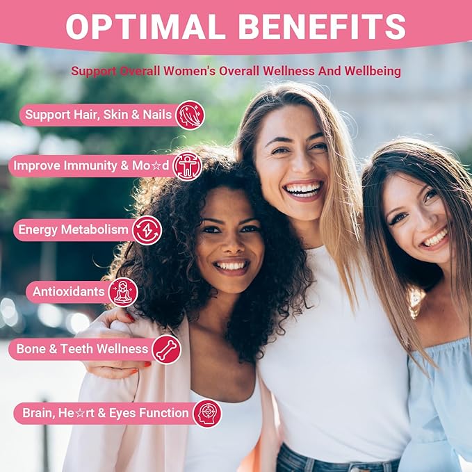 Sugar Free Methylated Multivitamin for Women Gummies, Biotin, Collagen, Calcium, Magnesium, Inositol, Folate, Iron, Vitamin A, C, D, E - Womens Vitamins for Energy, Immune, Bone, Skin, Hair