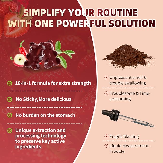 (2 Pack)16 in 1 Cayenne Pepper Gummies- Sugar-Free Capsaicin Supplements Complex w/Moringa, Hawthorn, Beet Root - Plus Wormwood, Citrus Bergamot Support Circulation* & Overall Wellness* - 60 CT