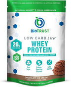 BioTrust Low Carb Lite, 20 Grams of Grass-Fed Whey Protein Isolate, 100 Calories, ProHydrolase Digestive Enzymes, Non-GMO, Free from Soy and Gluten, rBGH-Free (14 Servings) (Chocolate Ice Cream)