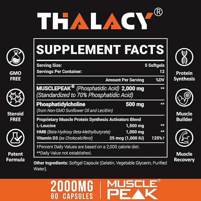 2000mg Liposomal Phosphatidic Acid (PA) | Muscle Builder, High Absorption Muscle Building Supplements for Men & Women | Muscle Gainer, mTOR Protein Synthesis & Lean Body Mass, Strength,120 Capsules