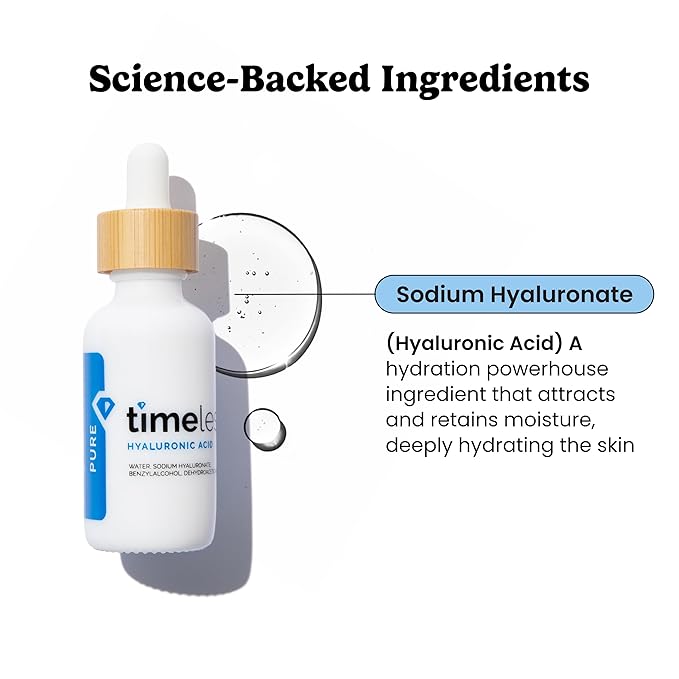 Timeless Skin Care Hyaluronic Acid 100% Pure Serum - Hydrating Face Serum for Personal Care - Fragrance-Free - Hyaluronic Acid - for Skin Care - 2 oz