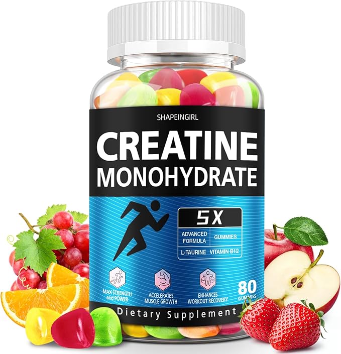Creatine Monohydrate Gummies for Men & Women - Low Sugar Chewable Creatine Gummies - Muscle Support, Energy & Fitness Supplement, Mixed Various Fruit Flavors - 80 Count