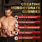 Creatine Monohydrate Gummies for Men & Women, Creatine for Women Chewables Creatine Monohydrate with Taurine & Vitamin B12, Pre-Workout Gummies for Max Strength, Energy & Endurance, Berry 60 Counts