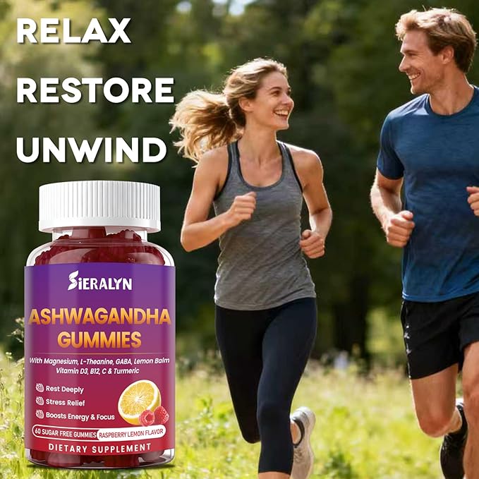 Ashwagandha Gummies 2000mg, Ashwagandha Supplements for Women Men with L-Theanine, GABA, Magnesium, Vitamins – Stress Relief, Immune & Mood Support, Sugar-Free, Vegan, Non-GMO, 60 Count