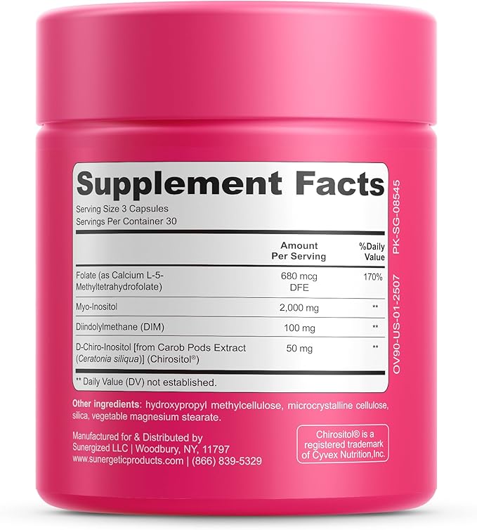 Premium Ovarian Health Support Supplement – Hormone Balance, Ovulation & Cycle Regularity - Myo-Inositol & D-Chiro Inositol Supplement for Women – 40:1 Inositol Ratio With Folate & DIM – 90 Capsules