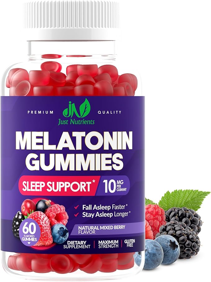 Melatonin 10mg Gummies with 10mg of Melatonin Per Gummy (60 Servings) - Maximum Strength Sleep Support for Adults - Gluten-Free, Non-GMO, Vegetarian, Great Tasting Mixed Berry Flavor - 60 Servings