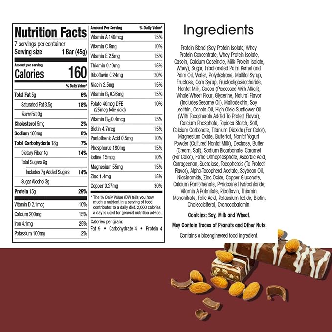 BestMed - High Protein Nutrition Bar - Low-Carb, 15g Protein, Low Sugar, High Fiber, Low Calorie, Meal Replacement Bar (Chocolate Almond, 3 Box - 21 Count)