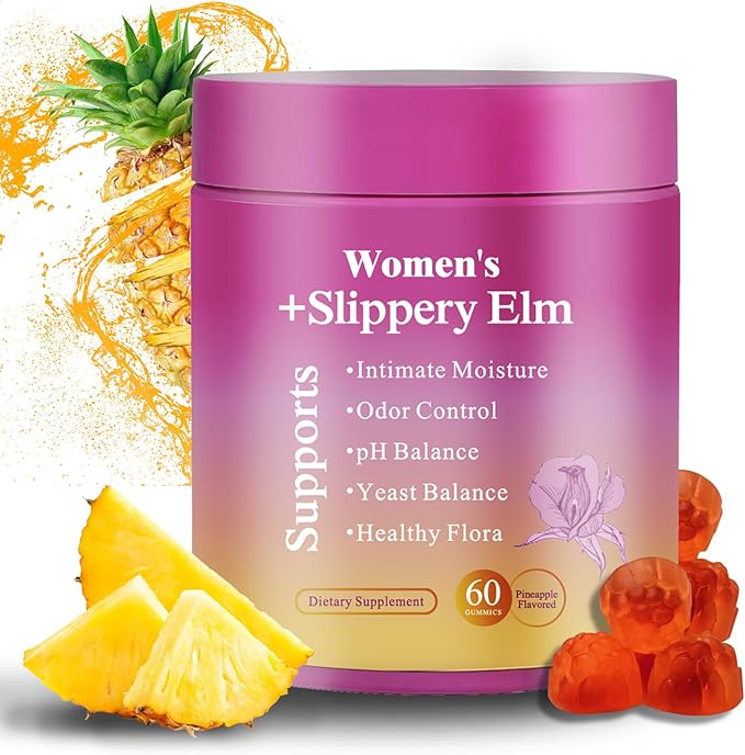 Her Juicy Feminine Probiotics Gummies for Women | Pineapple Flavor | Supports pH Balance, Gut Health & Immune System | with Slippery Elm, Prebiotics & Lactobacillus Blend | 60 Gummies (1pc)